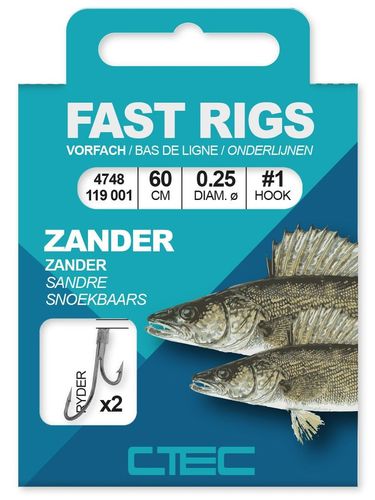 C-Tec Návazec Fast Rigs Zander Double Hook Size1, 0,25mm, 60cm