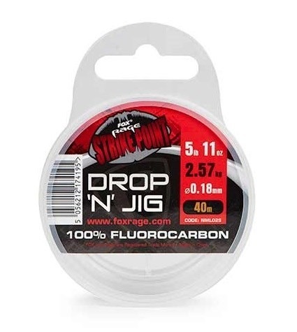Fox Rage Fluorocarbon Strike Point Drop N Jig, 40m 0,35mm, 7,52kg