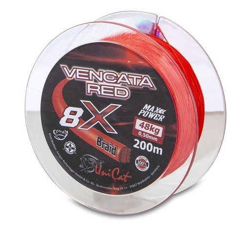 Šňůra Uni Cat 8 X Vencata Red 200m 0,37mm, 34kg