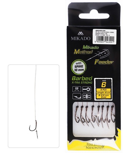 Mikado Navazec Method Feeder With Spike 7mm, X-Tra Strong Size 6, Braid 0,12mm, 10cm, 8ks