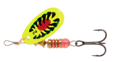 Mikado Třpytka Spinner Bite a Fight Blaster, Size 5, 12g Žluto-Černo-Červená/Stříbrná
