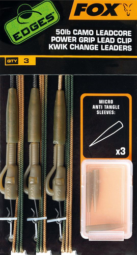 Fox EDGES™ Submerge Camo Leader Power Grip Lead Clip Kwik Change 30lb Kit 3ks Fleck Camo