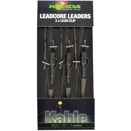 Korda Montáž Kable Leadcore Leaders Hybrid Lead Clip 3ks QC Swivel, 1m, Weed, Silt