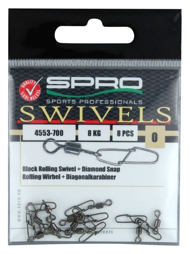 Spro Karabinka Black Rolling Swivel+Diamond Snap Size 0, 8kg